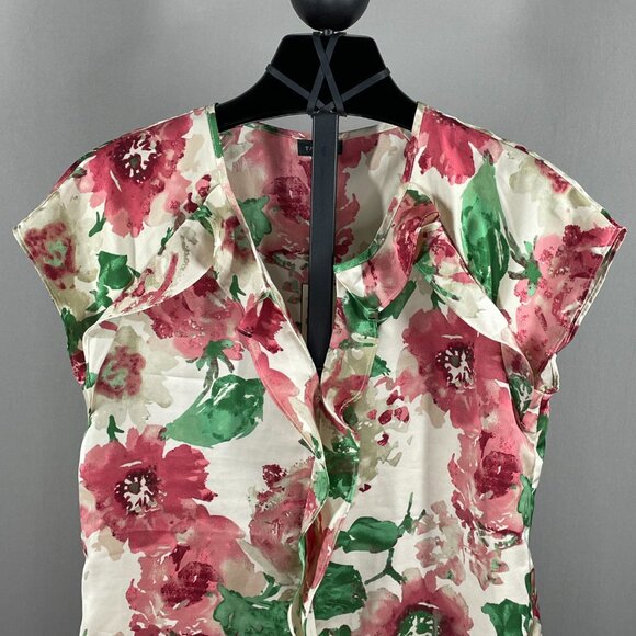 NEW Talbots Shirt Womens 6 pink green floral blouse preppy classic casual - Picture 2 of 10